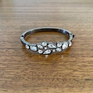 Givenchy Crystal Gem Stone Bangle Bracelet Silver Gray Tone Clasp Opening